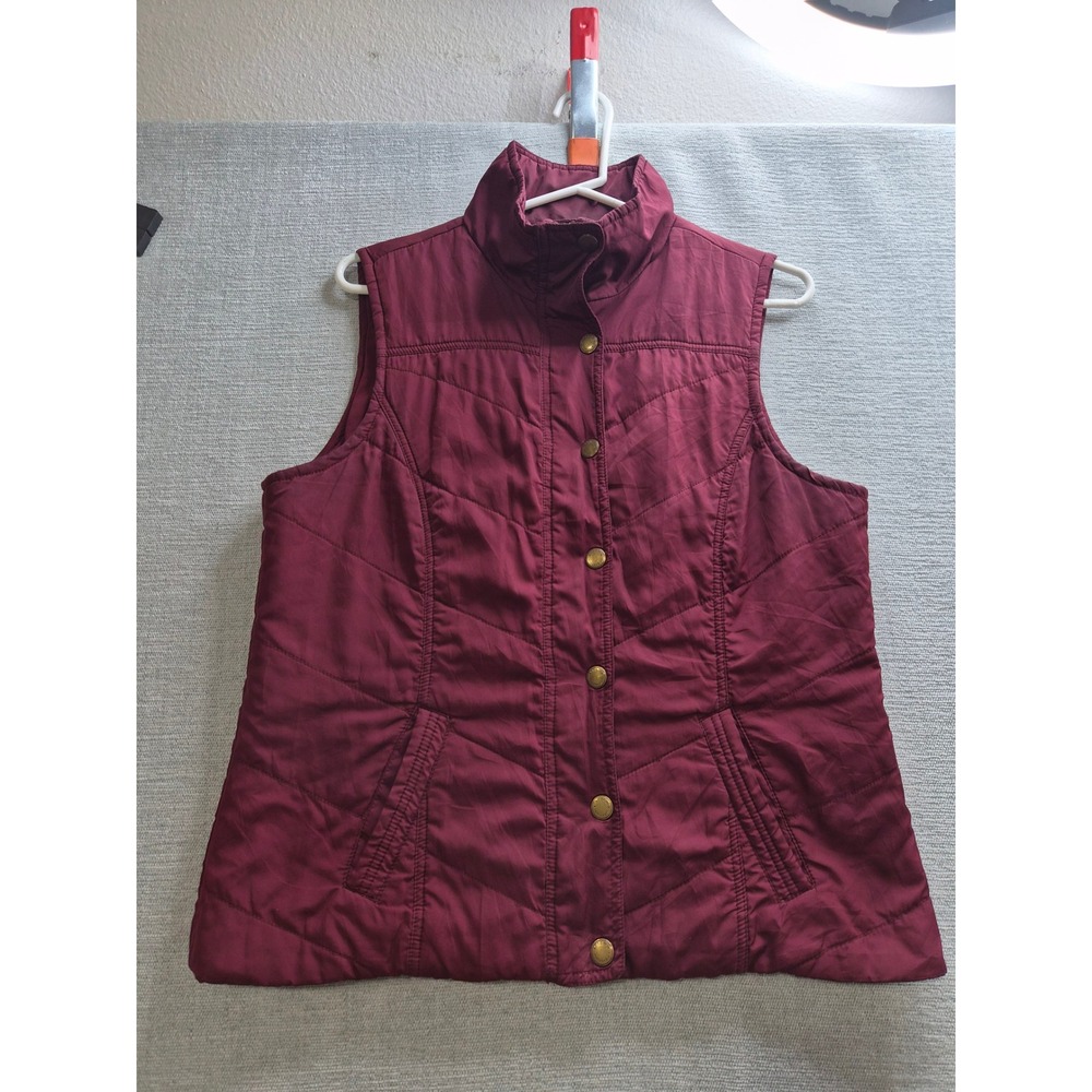 Sonoma Life Style Puffer Vest Womens Burgundy Lined Mock Neck Full Zip Casual